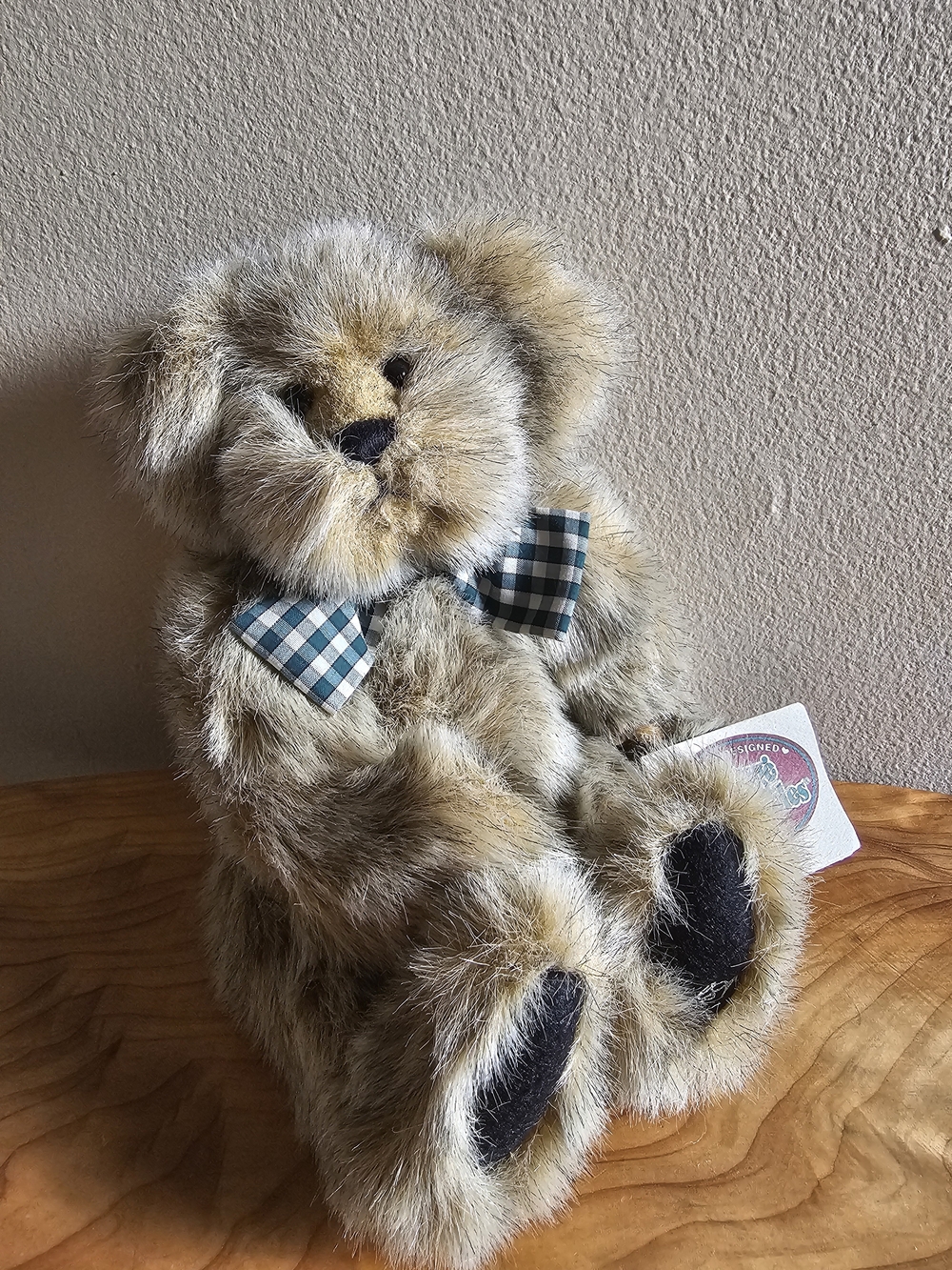 Cottage Collectibles Plush Teddy Bear with Plaid Bow - "Dennis" - Picture 2 of 5